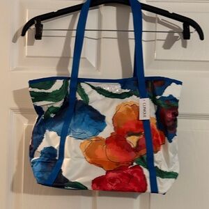Clinique Blue and Orange Floral Tote